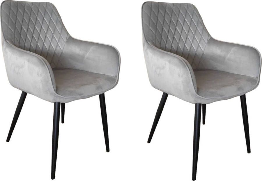 Bam & Boo Elena Eetkamerstoel Set Van 2 taupe beige- Fluweel Velvet Velours Industrieel met armleuning