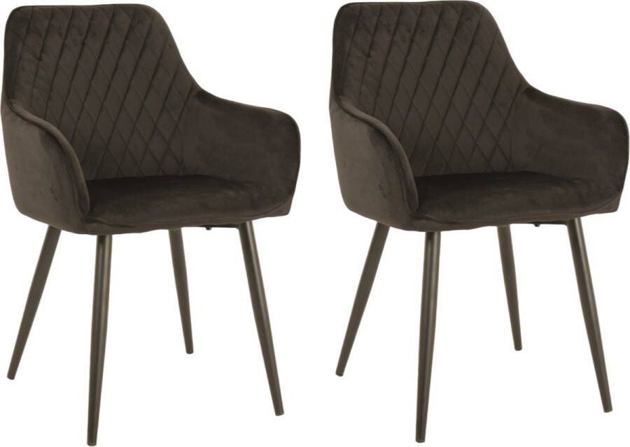 Bam & Boo Elena Eetkamerstoel Set Van 2 zwart Fluweel Velvet Velours Industrieel met armleuning