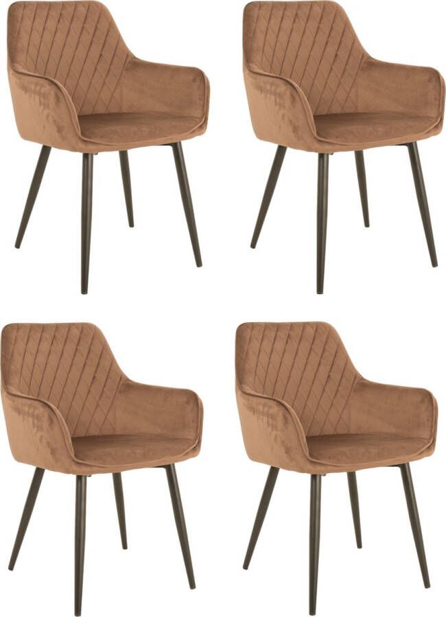 Bam & Boo Elena Eetkamerstoel Set Van 4 bruin Fluweel Velvet Velours Industrieel met armleuning - Foto 2