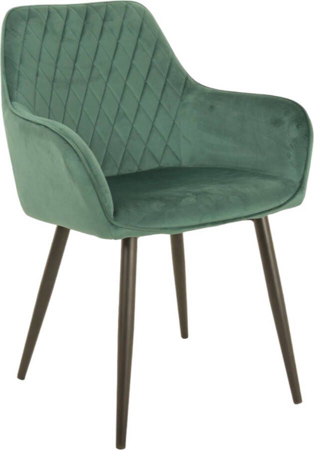 Bam & Boo Elena Eetkamerstoel Set Van 4 groen Fluweel Velvet Velours Industrieel met armleuning