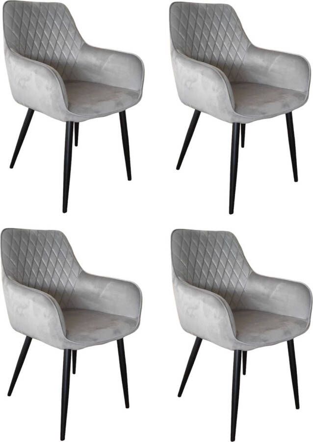 Bam & Boo Elena Eetkamerstoel Set Van 4 taupe beige- Fluweel Velvet Velours Industrieel met armleuning