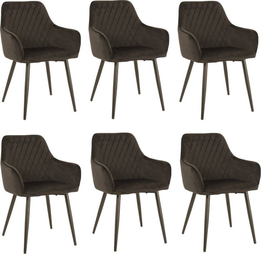 Bam & Boo Elena Eetkamerstoel Set Van 6 zwart Fluweel Velvet Velours Industrieel met armleuning