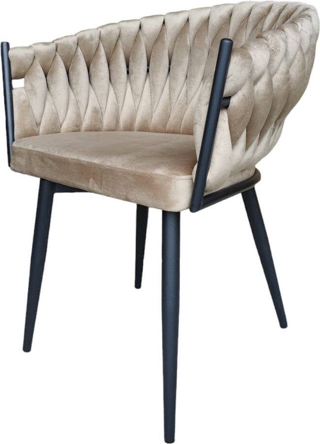 Bam&Boo Bam & Boo Mandy Eetkamerstoel Set Van 2 Wave Taupe Camel Fluweel Velvet Velours Industrieel met armleuning