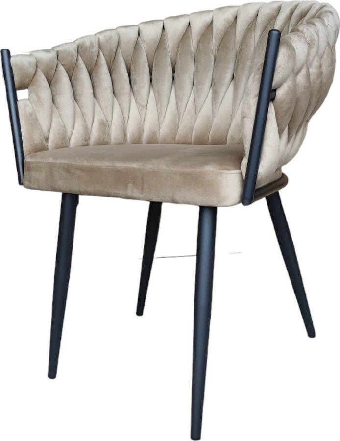 Bam&Boo Bam & Boo Mandy Eetkamerstoel Set Van 4 Wave Taupe Camel Fluweel Velvet Velours Industrieel met armleuning