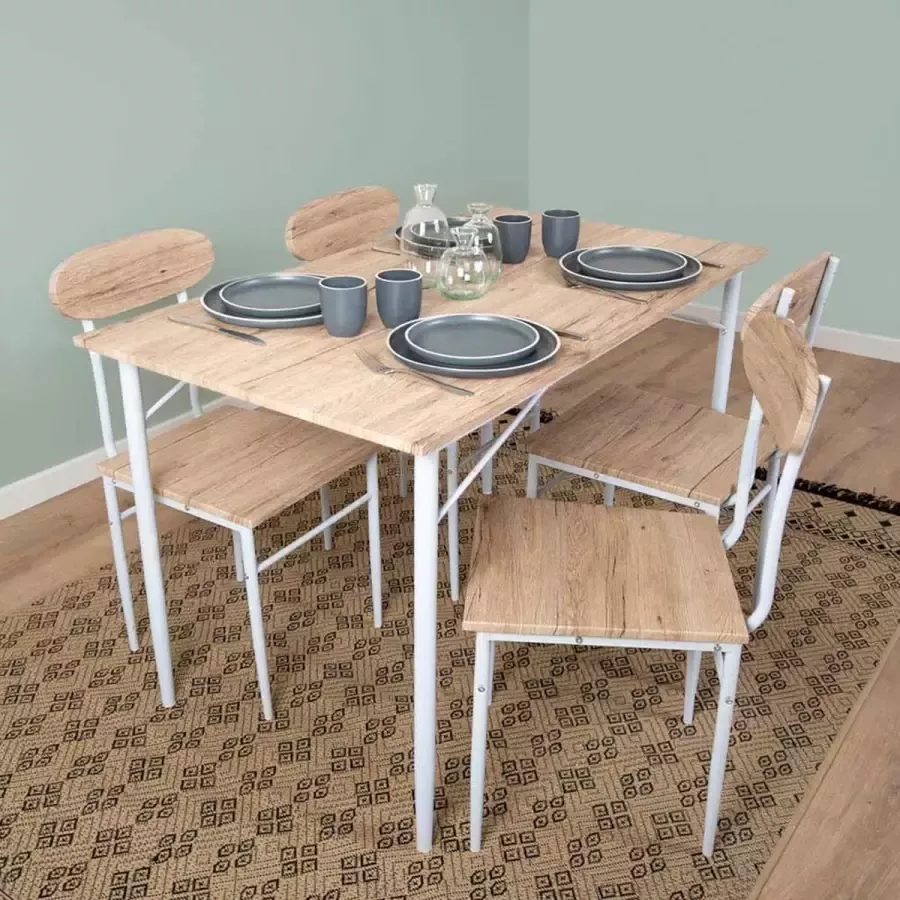 BAM-Meubel Eetkamerset 5-delig Fara Wit Eettafel Met 4 Stoelen