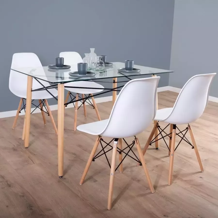 BAM-Meubel Eetkamerset 5-delig Fred + Jaxx Wit Eettafel Met 4 Stoelen