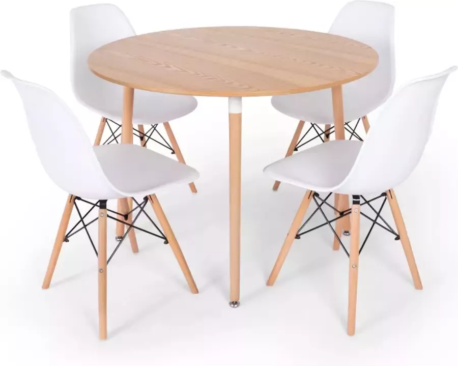 Milton & Oldbrook Eetkamerset 5-delig Pixie + Jaxx Hout-Wit Eettafel Met 4 Stoelen