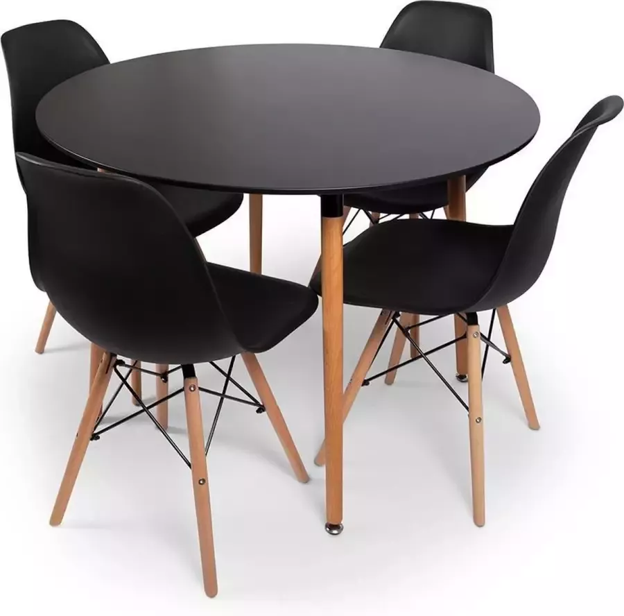 Milton & Oldbrook BAM-Meubel Eetkamerset 5-delig Pixie + Jaxx Zwart – Eettafel Met 4 Stoelen