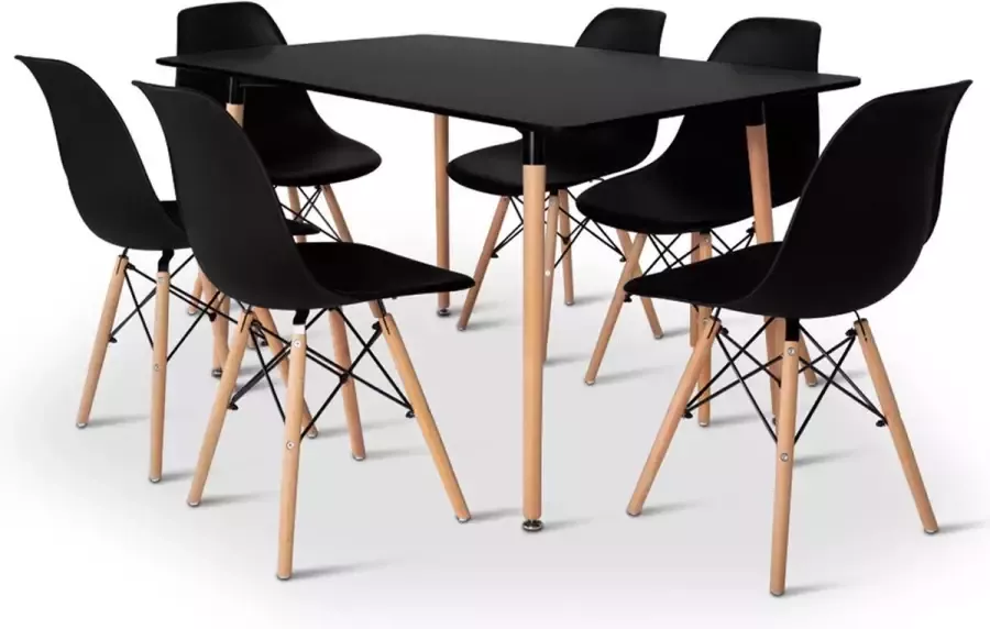 Milton & Oldbrook BAM-Meubel Eetkamerset 7-delig Fancy + Jaxx Zwart Eettafel Met 6 Stoelen