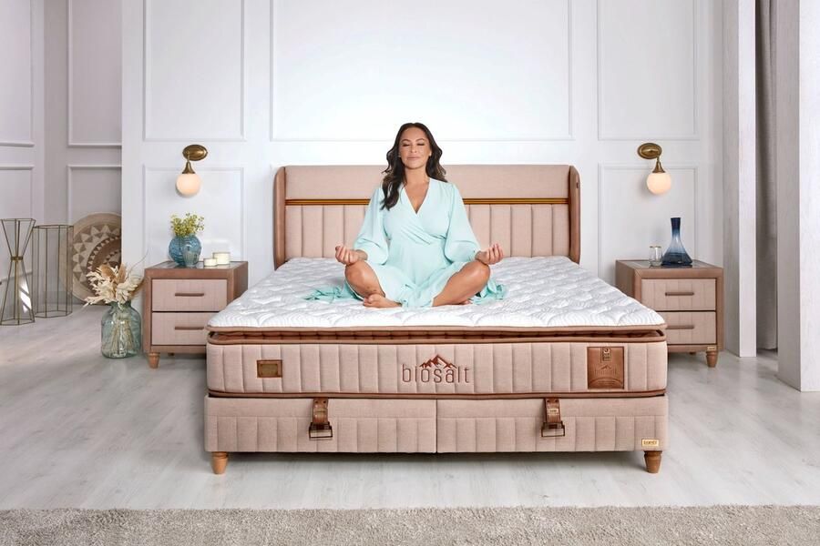 BSS Bedding Bambi Biosalt Bed Boxspring Set Complete Boxspring 120x200 Slaapkamerbed 1 x Matras met Topper 1 x Bedbox 1 x Hoofdbord