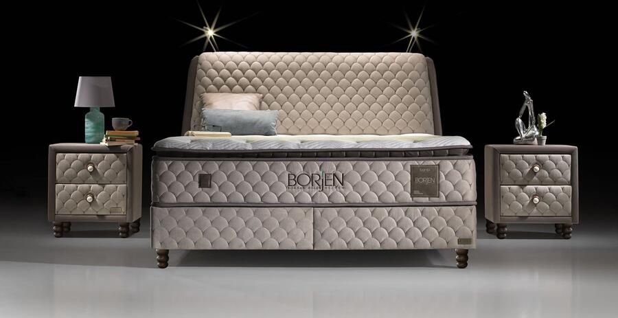 Bambi Borjen Bed Boxspring Set Complete Boxspring 140 x 200 Slaapkamerbed 1 x Matras 2 x Bedlade 1 x Bedhoofdeinde Bed met Opbergruimte Lichtbruin