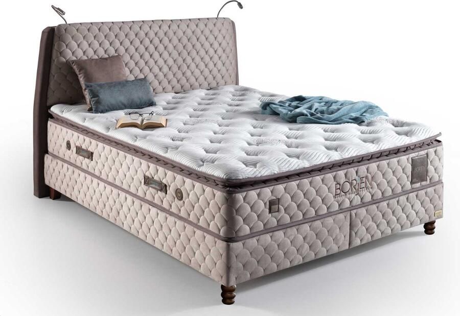 Bambi Borjen Bed Boxspring Set Complete Boxspring 160 x 200 Slaapkamerbed 1 x Matras 2 x Bedlade 1 x Bedhoofdeinde Bed met Opbergruimte Lichtbruin