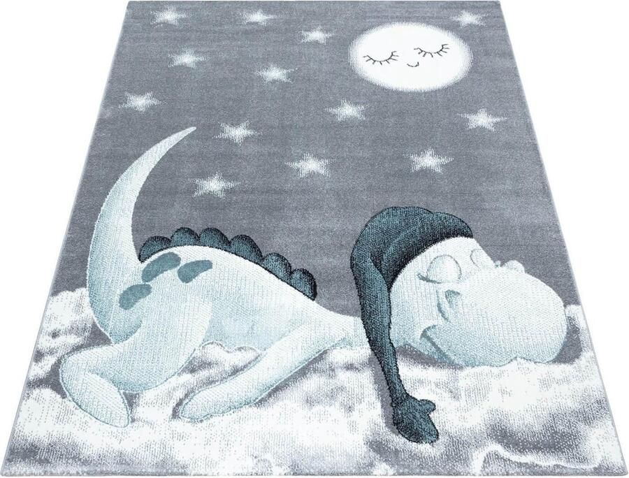 Bambi Kinderkleed met dinosaurusprint blauw kinderkamerkleed jute achterkant afmeting: 120 cm x 170 cm - Foto 2