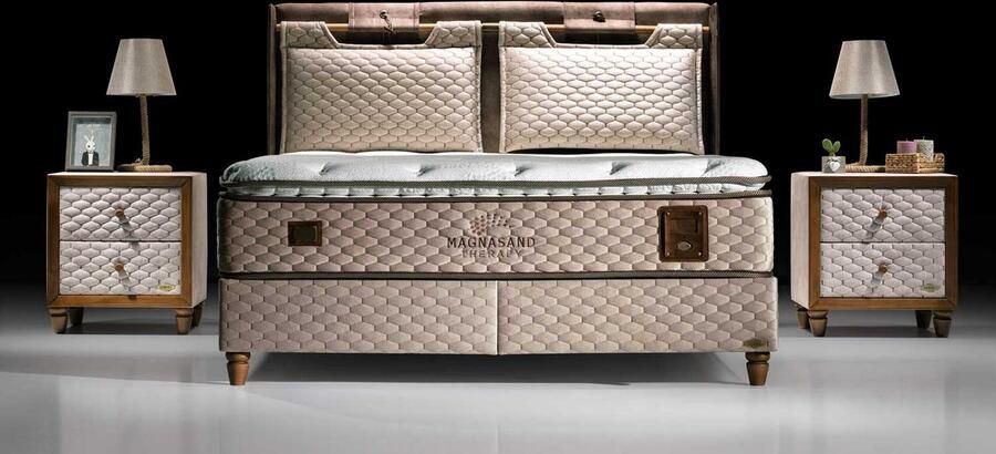 BSS Bedding Bambi Magnasand Bed Boxspring Set Complete Boxspring Bed Set met Matras Bed Set met Topper 2 x Bedbox 1 x Bedhoofdeinde Lichtbruin 160x200 - Foto 2