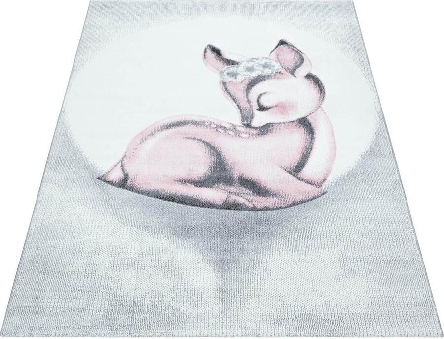 Bambi Kinderkleed hertenmotief roze kinderkamerkleed jute achterkant afmeting: 160 cm x 230 cm - Foto 2