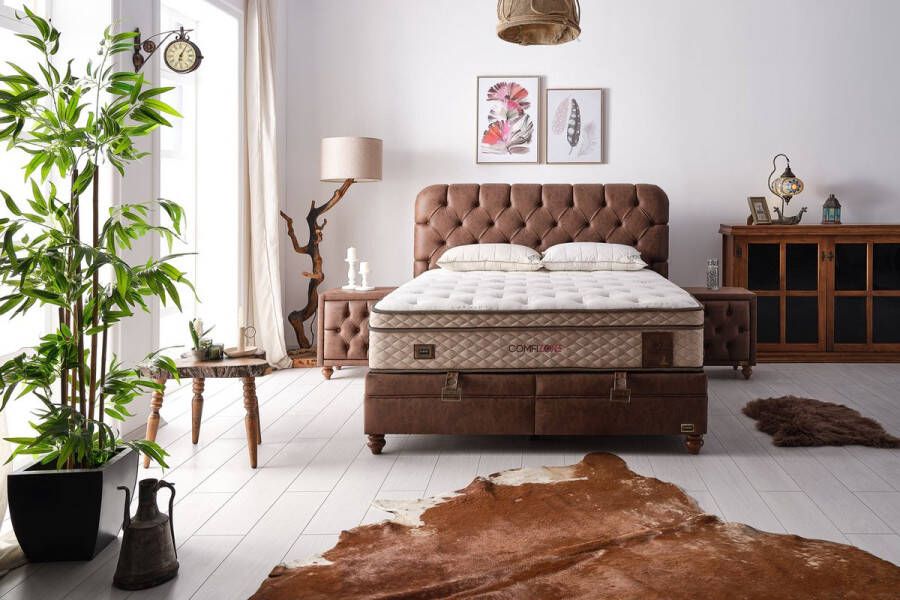 BSS Bedding Comfizone Bed Boxspring Set 140x200 Complete Boxspring Slaapkamerbed 1 x Matras met Topper 2 x Bedbox 1 x Hoofdbord