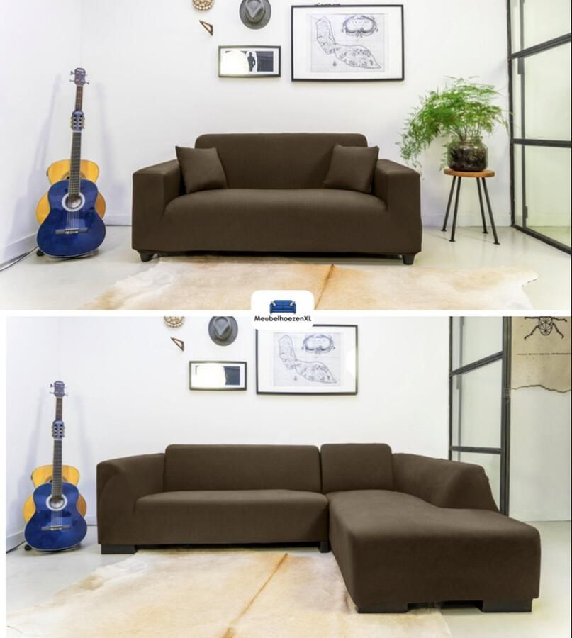 Bandal Bankhoes Bankhoezen Bank hoes stretch Bankhoes hoekbank Bankhoes U-bank Handgemaakt in NL 95% Katoen Donkerbruin l maat L