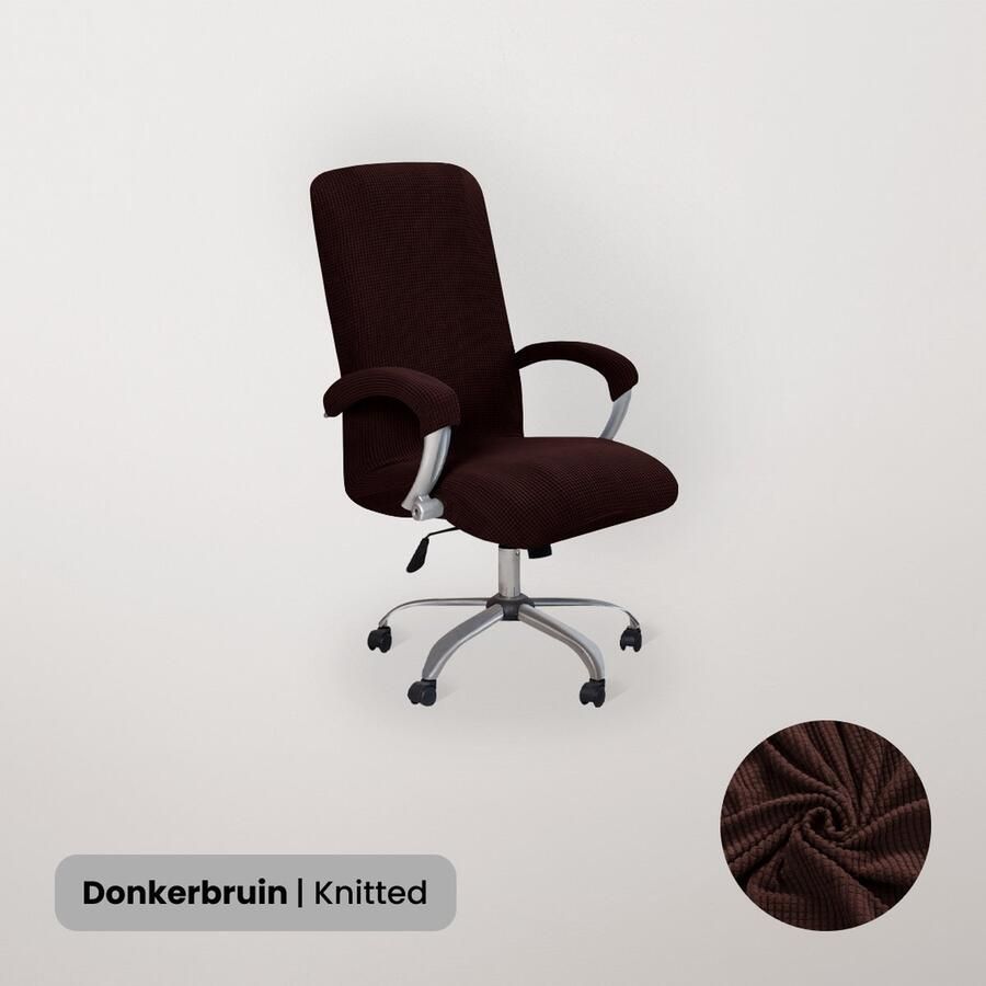BankhoesDiscounter Bureaustoel Hoes – Bureaustoel Beschermer – Stoelhoezen Stretch – Stoelhoes Bureaustoel – Knitted Chair Cover – Donkerbruin
