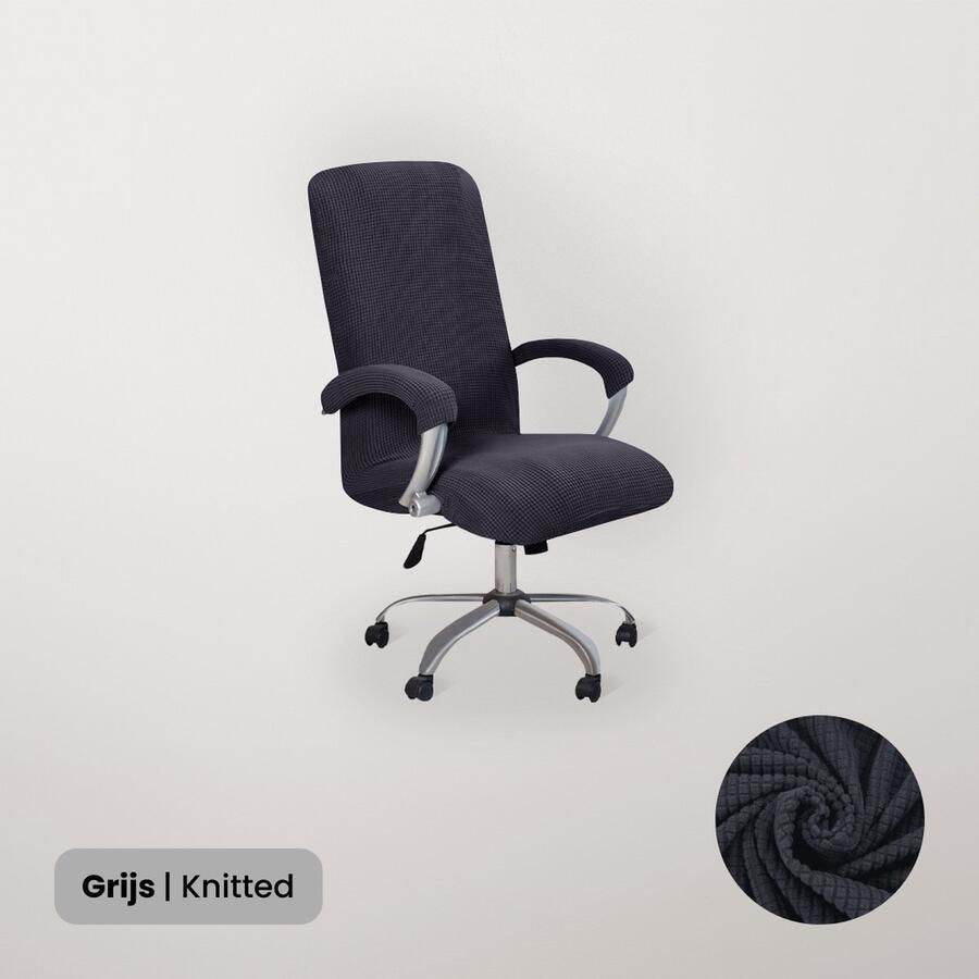 BankhoesDiscounter Bureaustoel Hoes – Bureaustoel Beschermer – Stoelhoezen Stretch – Stoelhoes Bureaustoel – Knitted Chair Cover – Grijs