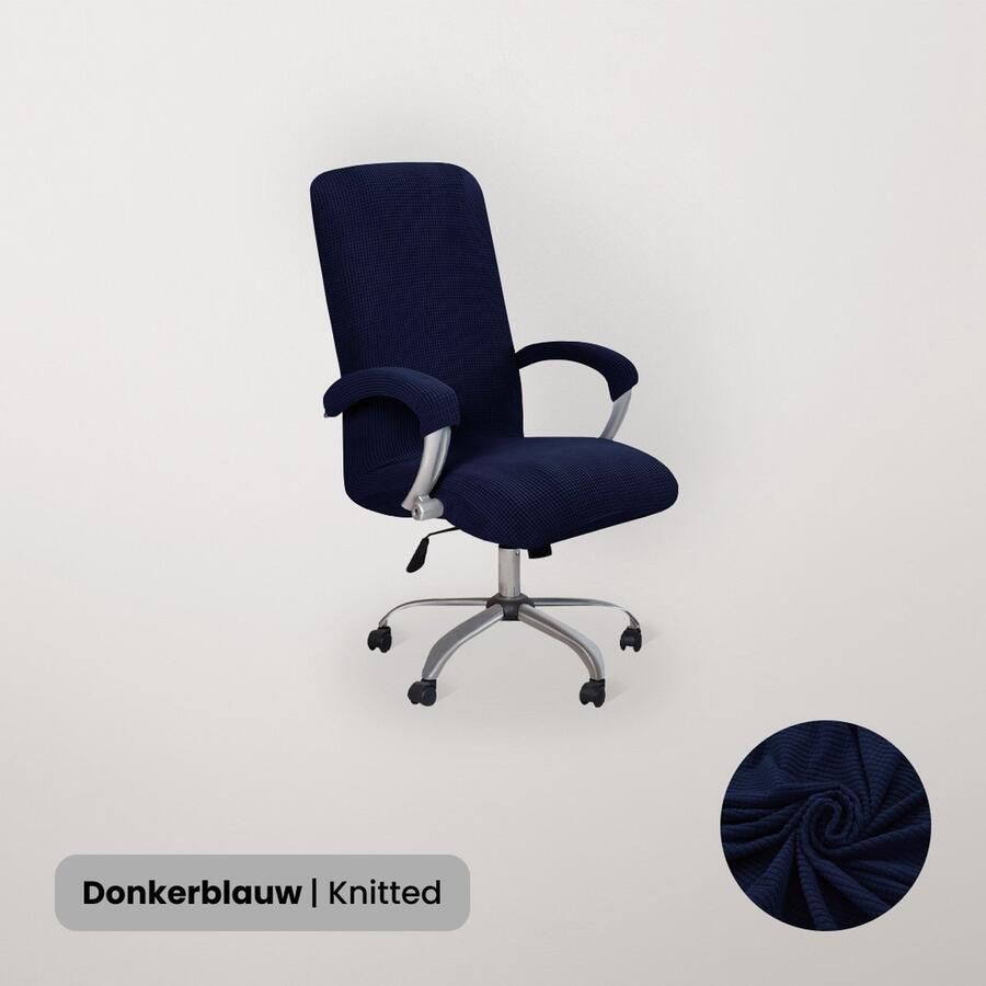 BankhoesDiscounter Bureaustoel Hoes – Bureaustoel Beschermer – Stoelhoezen Stretch – Stoelhoes Bureaustoel – Knitted Chair Cover – Donkerblauw