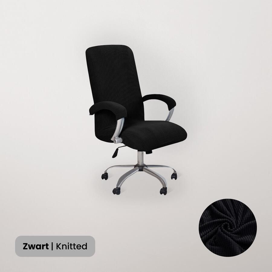 BankhoesDiscounter Bureaustoel Hoes – Bureaustoel Beschermer – Stoelhoezen Stretch – Stoelhoes Bureaustoel – Knitted Chair Cover – Zwart