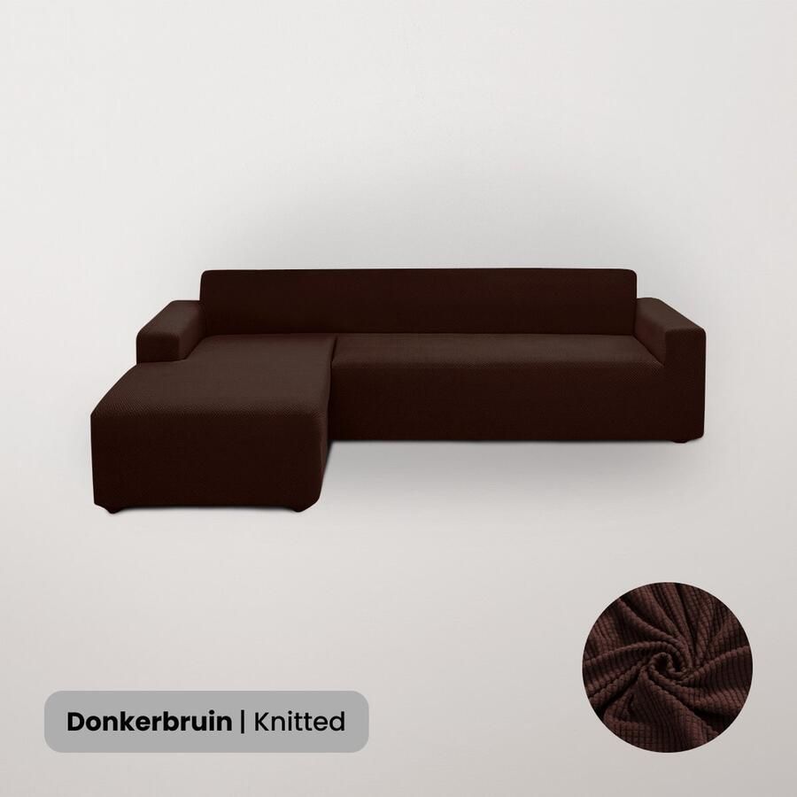 BankhoesDiscounter Knitted Bankhoes Hoekbank| Sofa cover Meubelhoes Bank hoes Zetel hoes Bank beschermer 3+4zits Donkerbruin