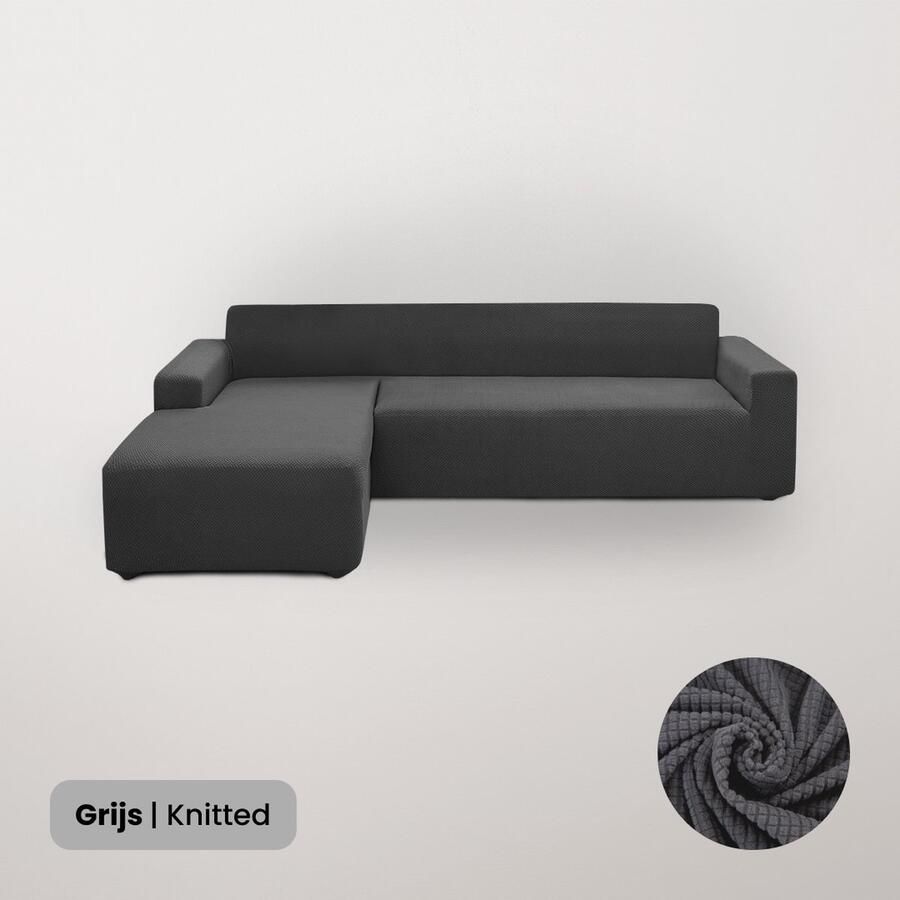 BankhoesDiscounter Knitted Hoekbank Hoes – Hoekbank – Sofa Cover – Bankbeschermer – Bankhoezen Voor Hoekbank – Grijs – Set van M4 + M4