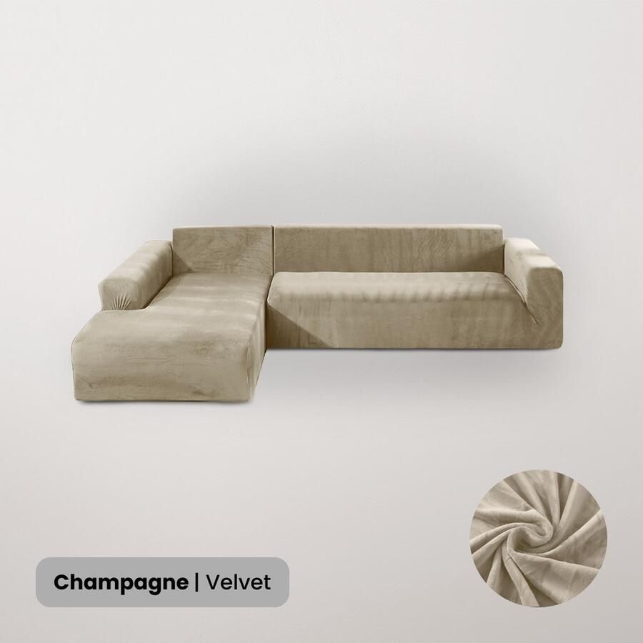 BankhoesDiscounter Velvet Hoekbank Hoes – Hoekbank – Sofa Cover – Bankbeschermer – Bankhoezen Voor Hoekbank – Champagne – Set van M2 + M4