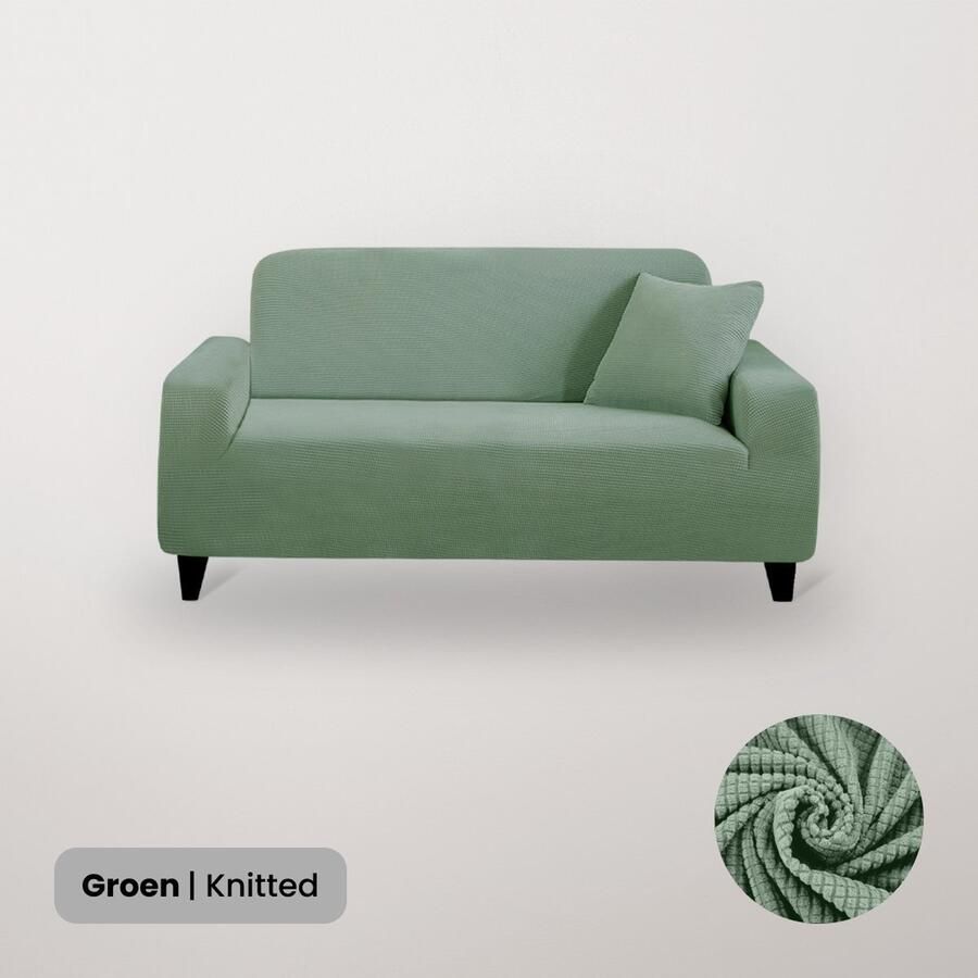 BankhoesDiscounter Knitted Voorgevormde Bankhoes – M3 (175-235cm) – Groen – Sofa Cover – Bankbeschermer – Bankhoes Stretch