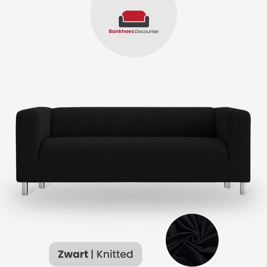 BankhoesDiscounter Knitted Hoge Armleuning Bankhoes – M3 (175-235cm) – Zwart – Sofa Cover – Bankbeschermer – Bankhoes Stretch