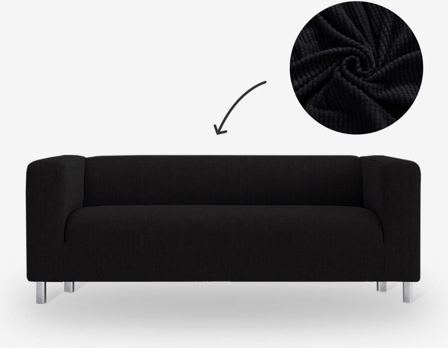 BankhoesDiscounter Knitted Hoge Armleuning Bankhoes – M2 (130-175cm) – Zwart – Sofa Cover – Bankbeschermer – Bankhoes Stretch - Foto 3