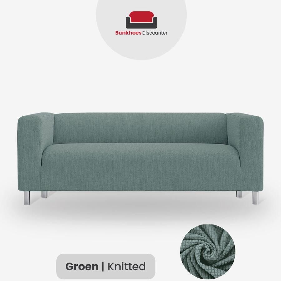 BankhoesDiscounter Knitted Hoge Armleuning Bankhoes – M4 (235-300cm) – Groen – Sofa Cover – Bankbeschermer – Bankhoes Stretch