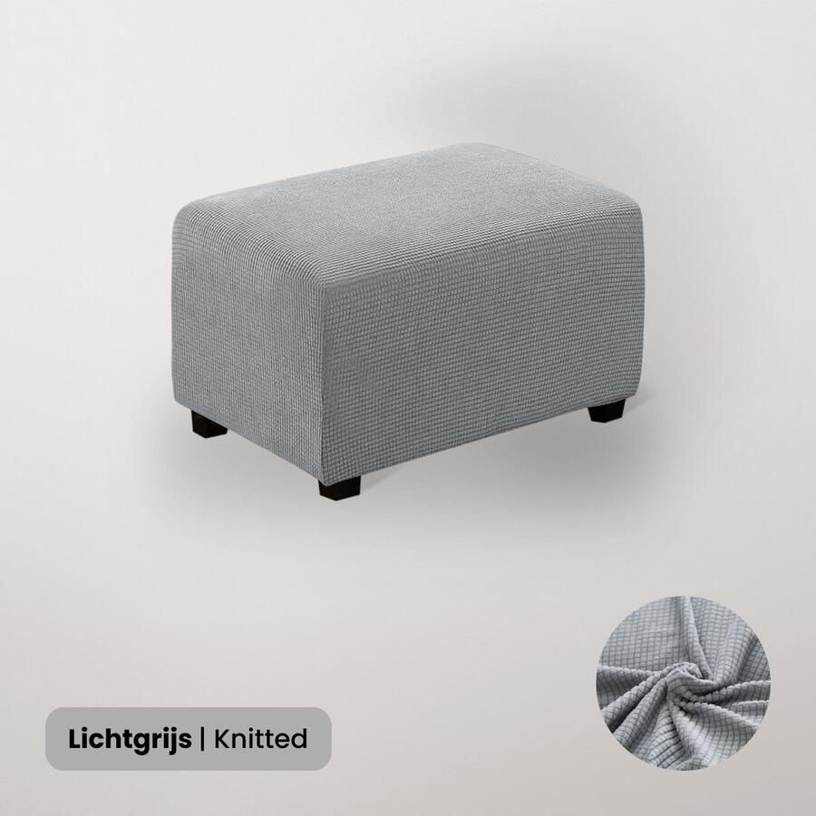 BankhoesDiscounter Knitted Hocker Hoes – Hocker Poef – Stretch – Poef Hoes – Hoekbank Met Hocker – Hoes Voor Poef – Maat L – Lichtgrijs