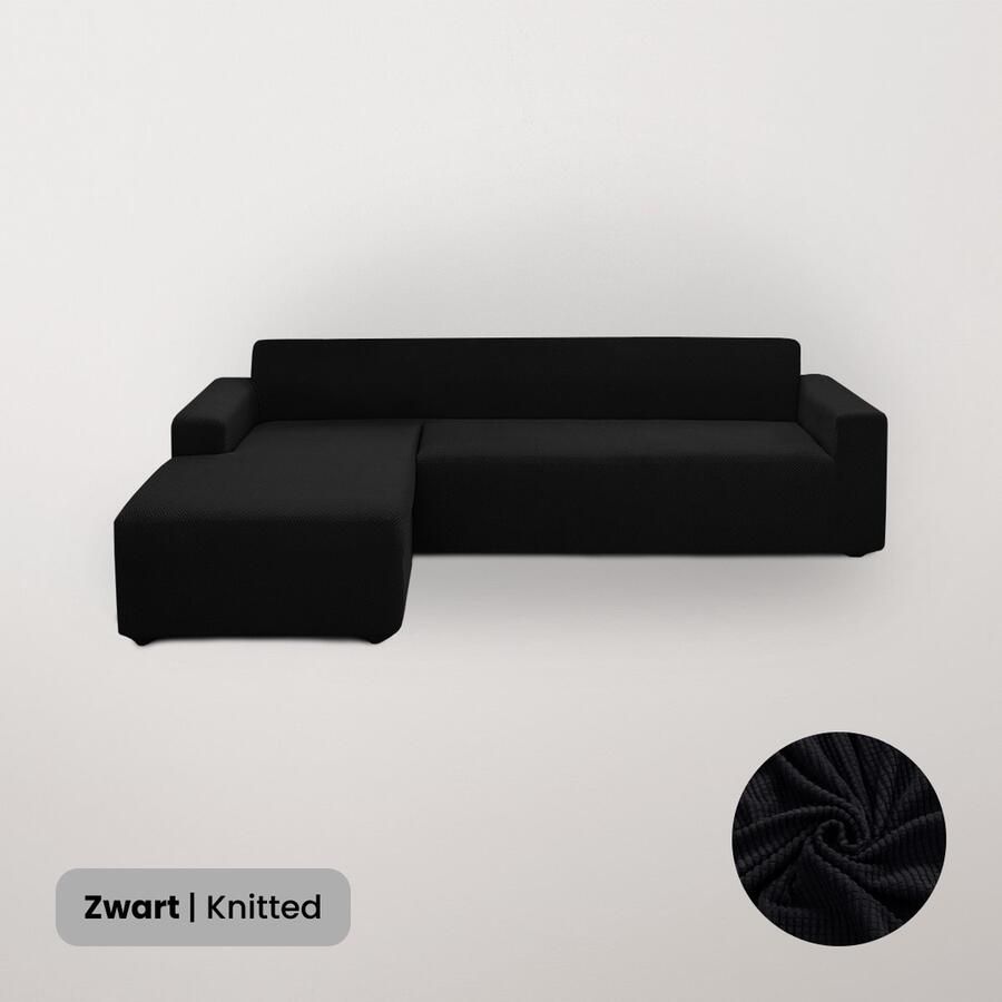 BankhoesDiscounter Knitted Hoekbank Hoes – Hoekbank – Sofa Cover – Bankbeschermer – Bankhoezen Voor Hoekbank – Zwart – Set van M4 + M4