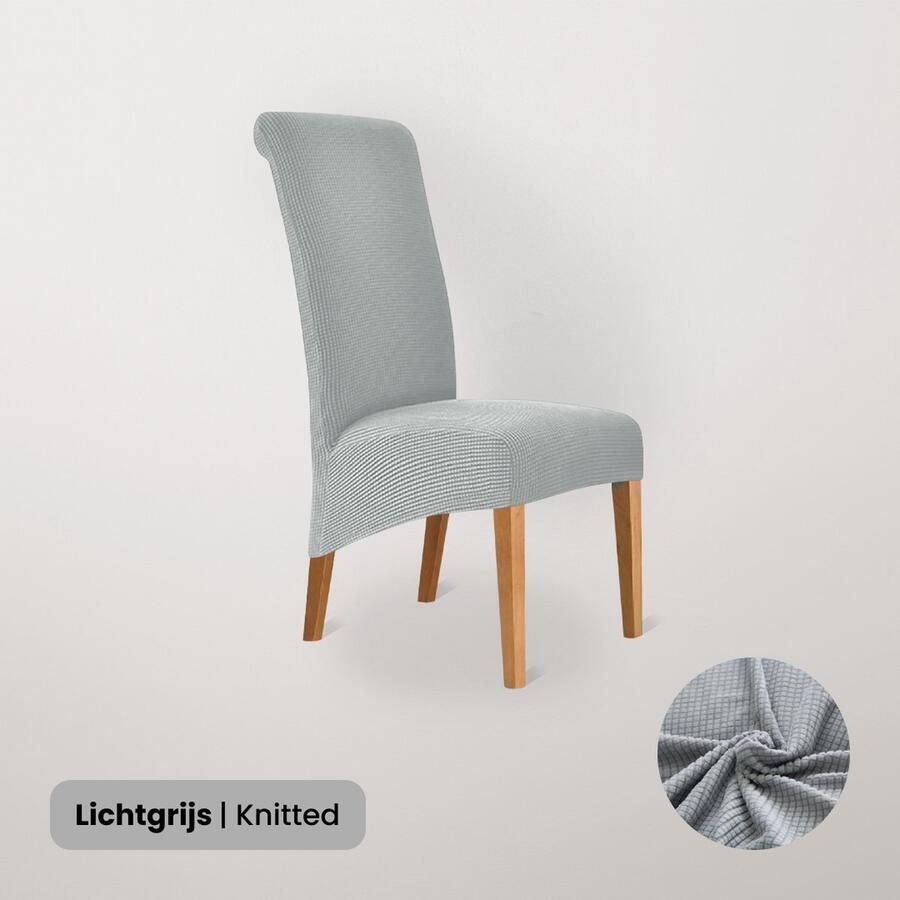BankhoesDiscounter Knitted Hoge Rugleuning Stoelhoes – Eetkamer Stoelhoezen – Zetelhoes Hoezen voor Eetkamerstoelen Stoelbeschermers Stoelhoezen Stretch Lichtgrijs