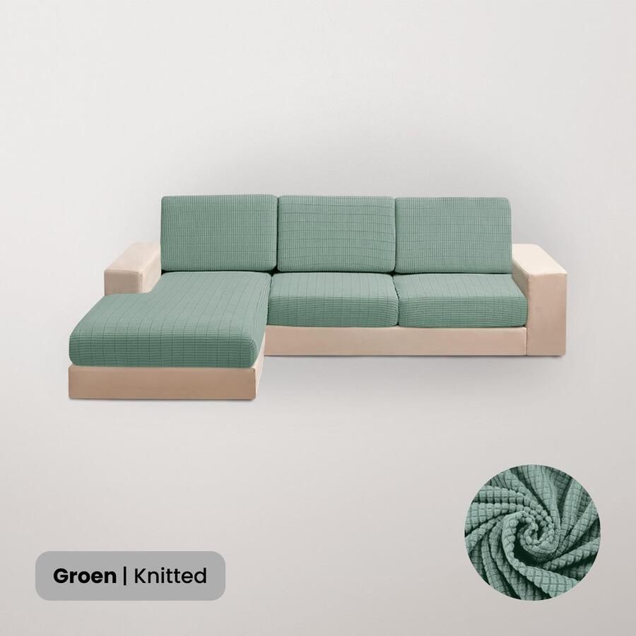 BankhoesDiscounter Knitted L-vorm Zitkussen Hoes – Bankhoes Stretch – Kussenhoezen – Bankbeschermer voor Hoekbank – Zetelhoes & Zetelbeschermer Sofa Cover Groen