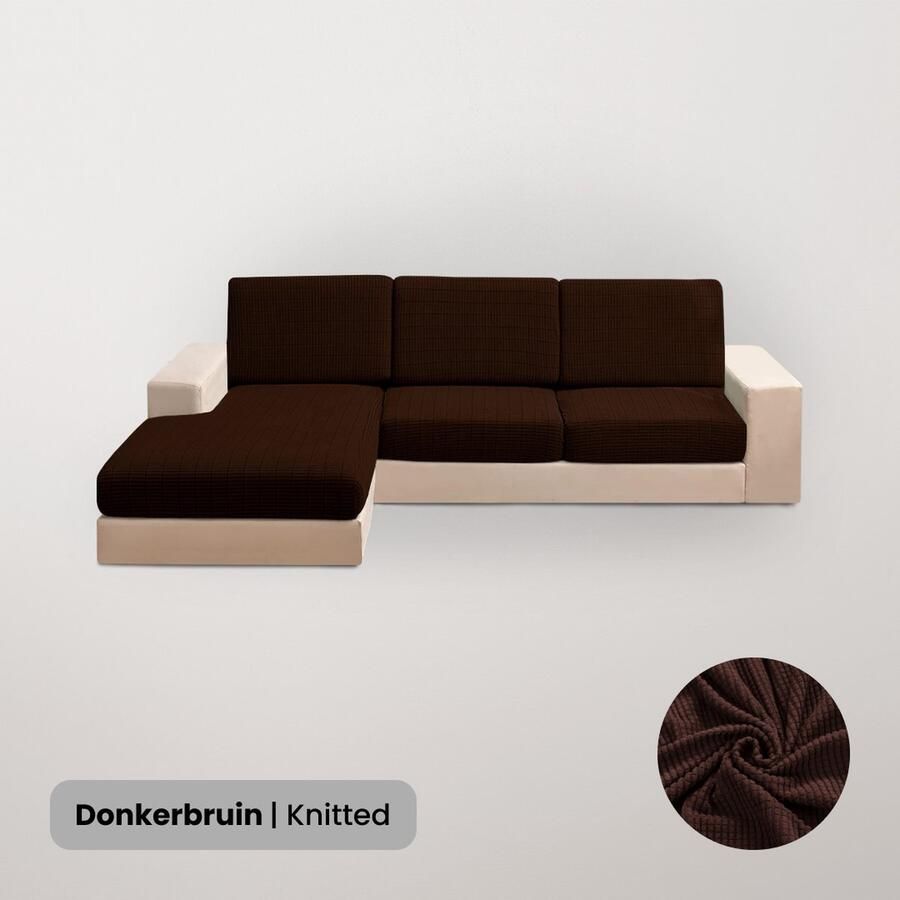 BankhoesDiscounter Knitted L-vorm Zitkussen Hoes – Bankhoes Stretch – Kussenhoezen – Bankbeschermer voor Hoekbank – Zetelhoes & Zetelbeschermer Sofa Cover Donkerbruin