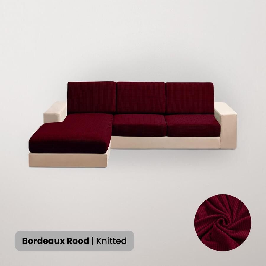 BankhoesDiscounter Knitted L-vorm Zitkussen Hoes – Bankhoes Stretch – Kussenhoezen – Bankbeschermer voor Hoekbank – Zetelhoes & Zetelbeschermer Sofa Cover Bordeaux Rood