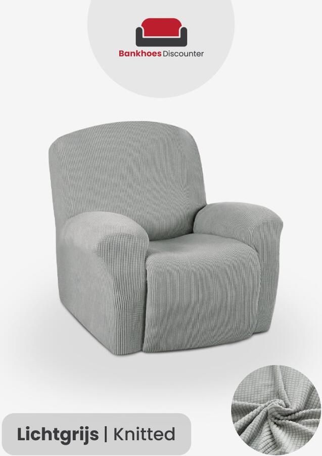 BankhoesDiscounter Knitted Recliner Fauteuil Hoes – Relaxzetel – Relax Sofa Hoes – Bankbeschermer – Zetel Hoes Sofa Cover M1 (60-95cm) Lichtgrijs