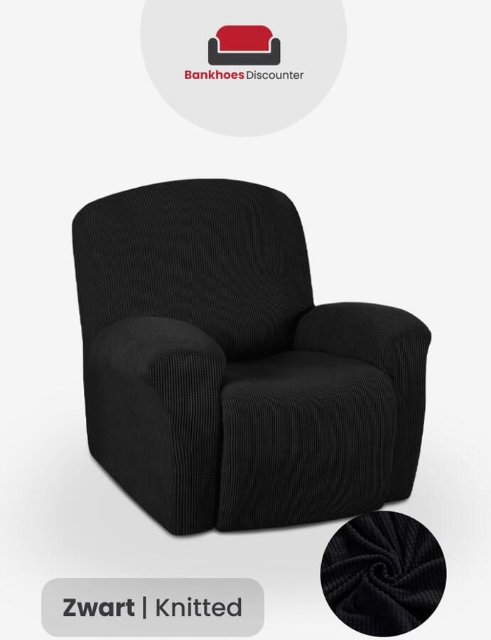 BankhoesDiscounter Knitted Recliner Fauteuil Hoes – Relaxzetel – Relax Sofa Hoes – Bankbeschermer – Zetel Hoes Sofa Cover M1 (60-95cm) Zwart