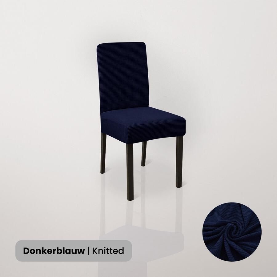 BankhoesDiscounter Knitted Stoelhoes – Eetkamer Stoelhoezen – Zetelhoes Hoezen voor Eetkamerstoelen – Stoelbeschermers Stoelhoezen Stretch – Donkerblauw - Foto 2