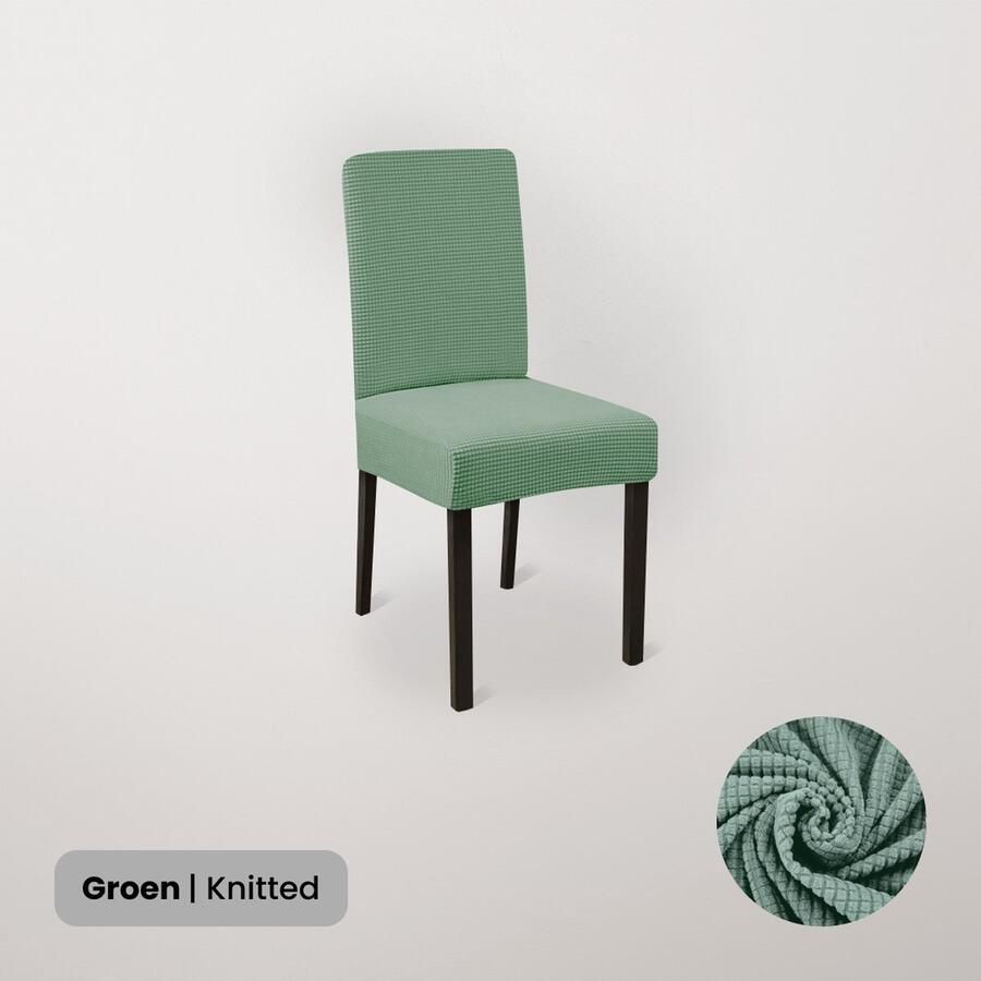 BankhoesDiscounter Knitted Stoelhoes – Eetkamer Stoelhoezen – Zetelhoes Hoezen voor Eetkamerstoelen – Stoelbeschermers Stoelhoezen Stretch Groen - Foto 2