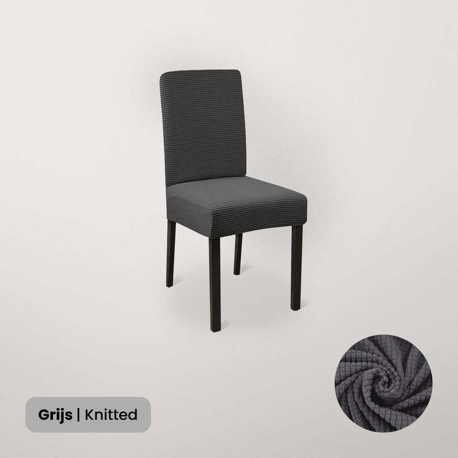 BankhoesDiscounter Knitted Stoelhoes – Grijs – Eetkamer Stoelhoezen – Stoelhoezen Eetkamerstoelen – Stoelhoezen Stretch - Foto 2