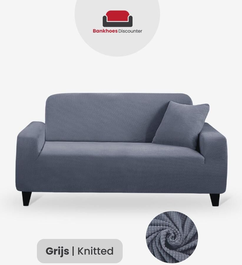 BankhoesDiscounter Knitted Voorgevormde Bankhoes – M4 (220-300cm) – Grijs – Sofa Cover – Bankbeschermer – Bankhoes Stretch - Foto 4