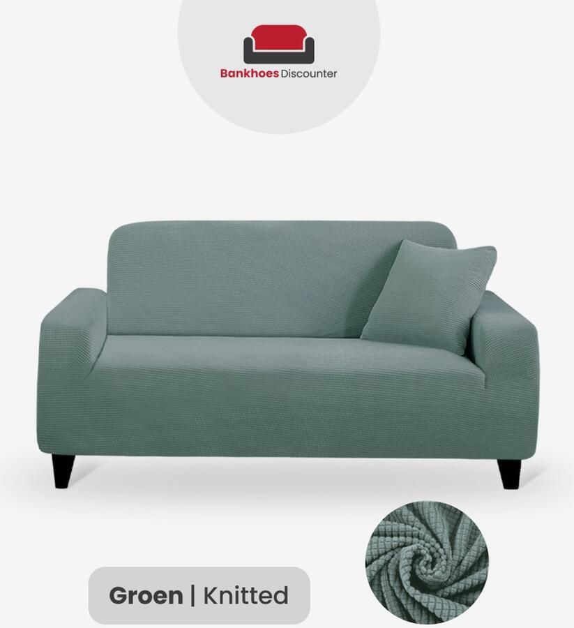 BankhoesDiscounter Knitted Voorgevormde Bankhoes – M4 (235-300cm) – Groen – Sofa Cover – Bankbeschermer – Bankhoes Stretch