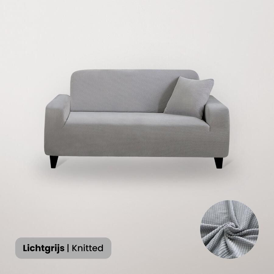 BankhoesDiscounter Knitted Voorgevormde Bankhoes – M4 (220-300cm) – Lichtgrijs – Sofa Cover – Bankbeschermer – Bankhoes Stretch - Foto 3