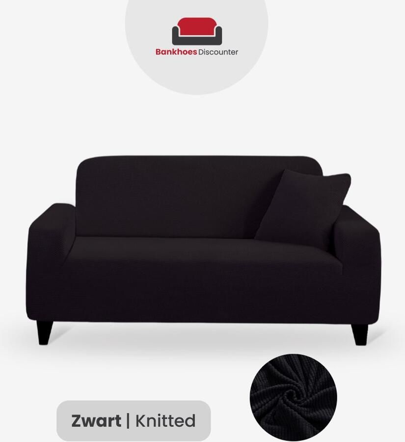 BankhoesDiscounter Knitted Voorgevormde Bankhoes – M4 (220-300cm) – Zwart – Sofa Cover – Bankbeschermer – Bankhoes Stretch - Foto 3