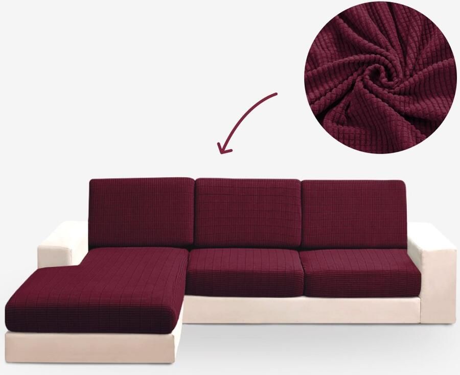 BankhoesDiscounter Knitted L-vorm Zitkussen Hoes – Bankhoes Stretch – Kussenhoezen – Bankbeschermer voor Hoekbank – Zetelhoes & Zetelbeschermer Sofa Cover Bordeaux Rood - Foto 2
