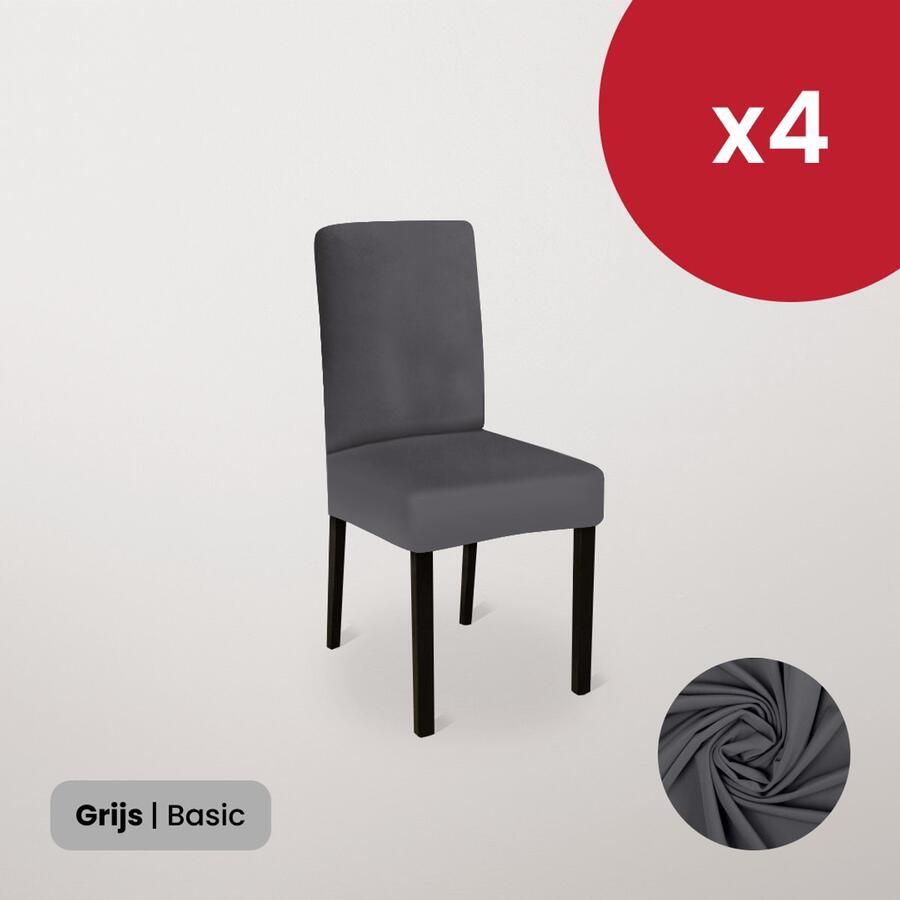 BankhoesDiscounter Stoelhoezen Set van 4 – Stretch Stoelhoes Eetkamer – Stoelhoezen voor Eetkamerstoelen – Stoelbeschermers Grijs
