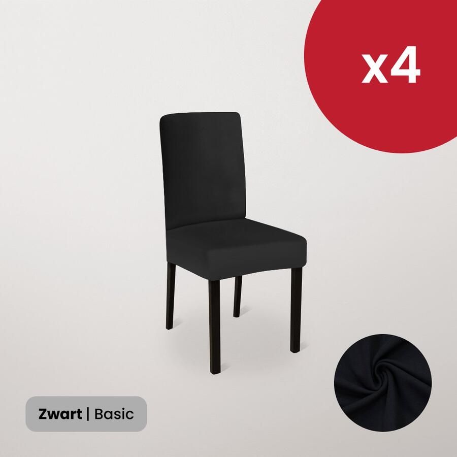 BankhoesDiscounter Stoelhoezen Set van 4 – Stretch Stoelhoes Eetkamer – Stoelhoezen voor Eetkamerstoelen – Stoelbeschermers Zwart